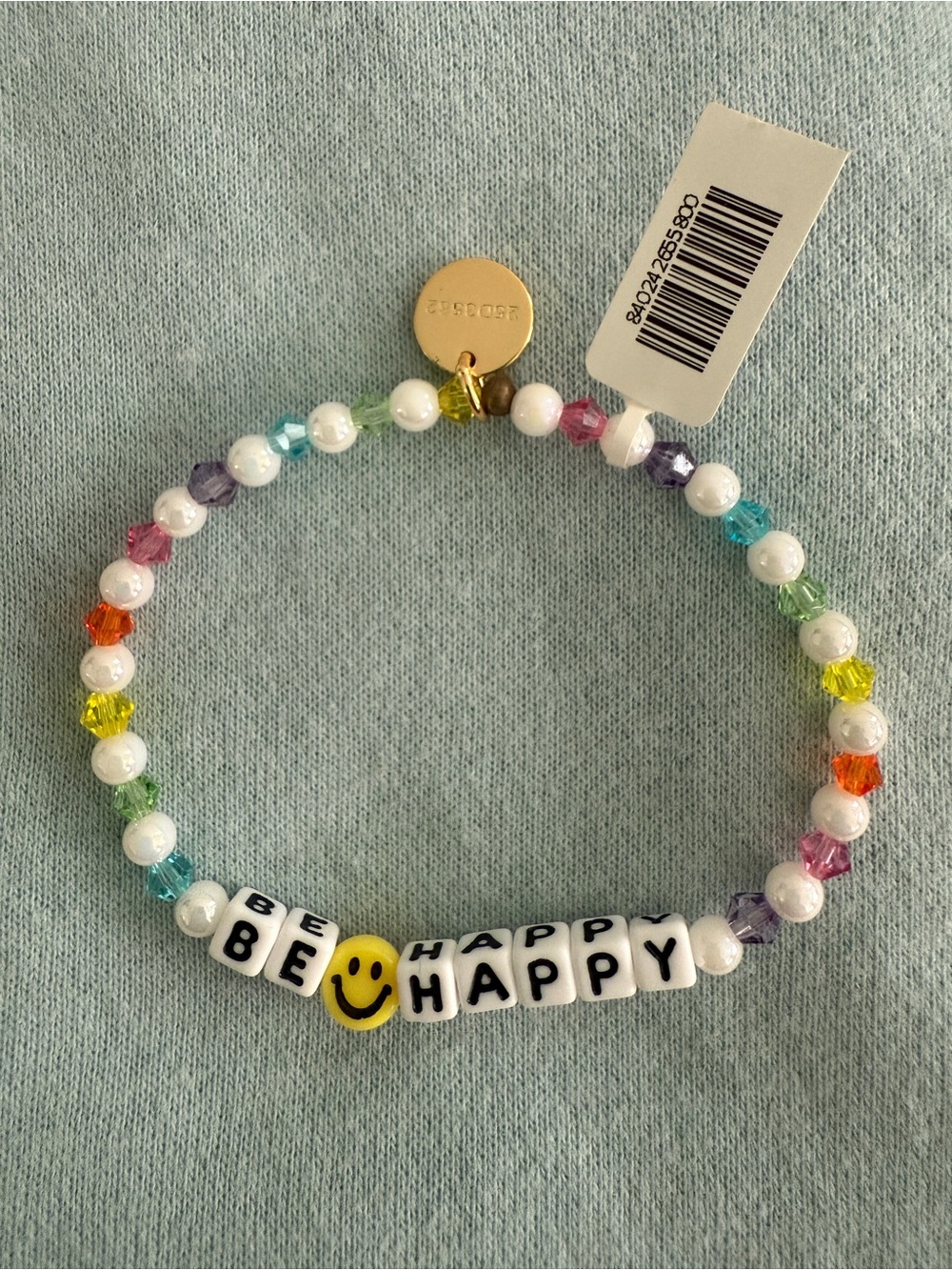 Little Words Project Be Happy Smile Rainbow Crystal Pearl Bead Stretch Bracelet